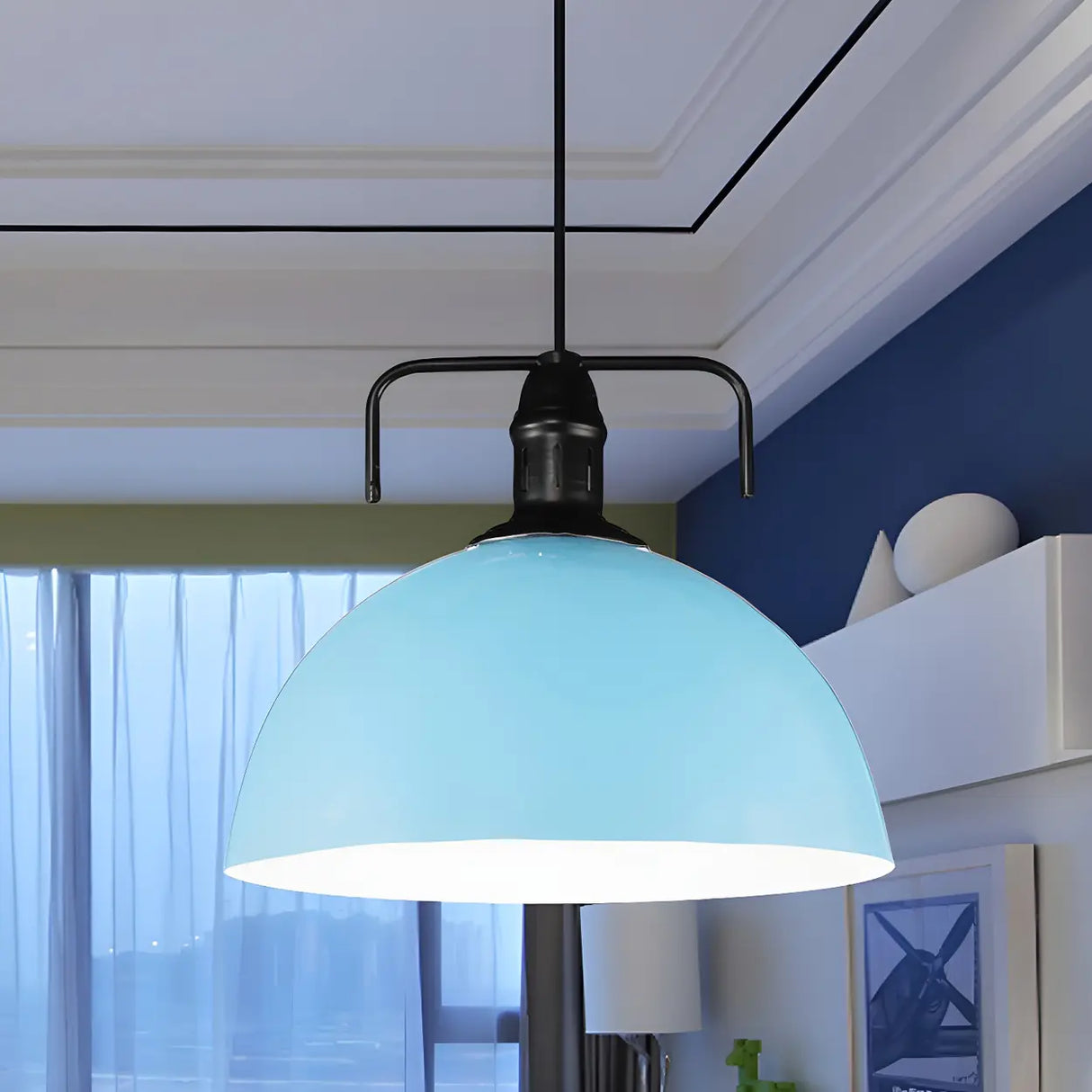 Industrial Metal Dome-Shaped Hanging Pendant Light Image - 5