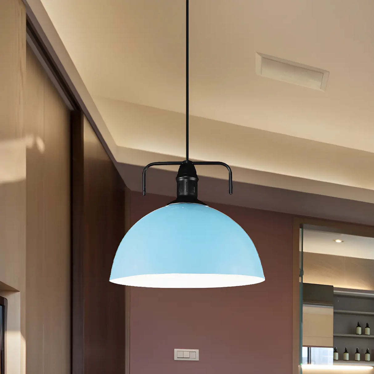 Industrial Metal Dome-Shaped Hanging Pendant Light Image - 6