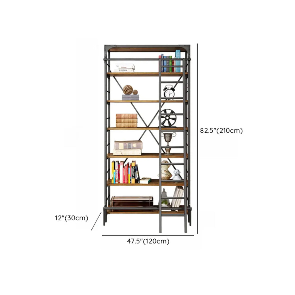 Industrial Metal Frame Large 6-Layer Storage Bookshelf 