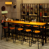 Industrial Metal Frame Wood Square Bar Stool with Backrest Image - 1