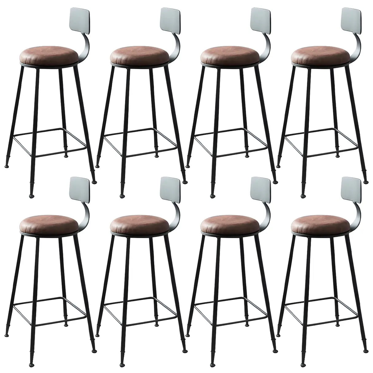 Industrial Metal Frame Wood Square Bar Stool with Backrest Image - 18