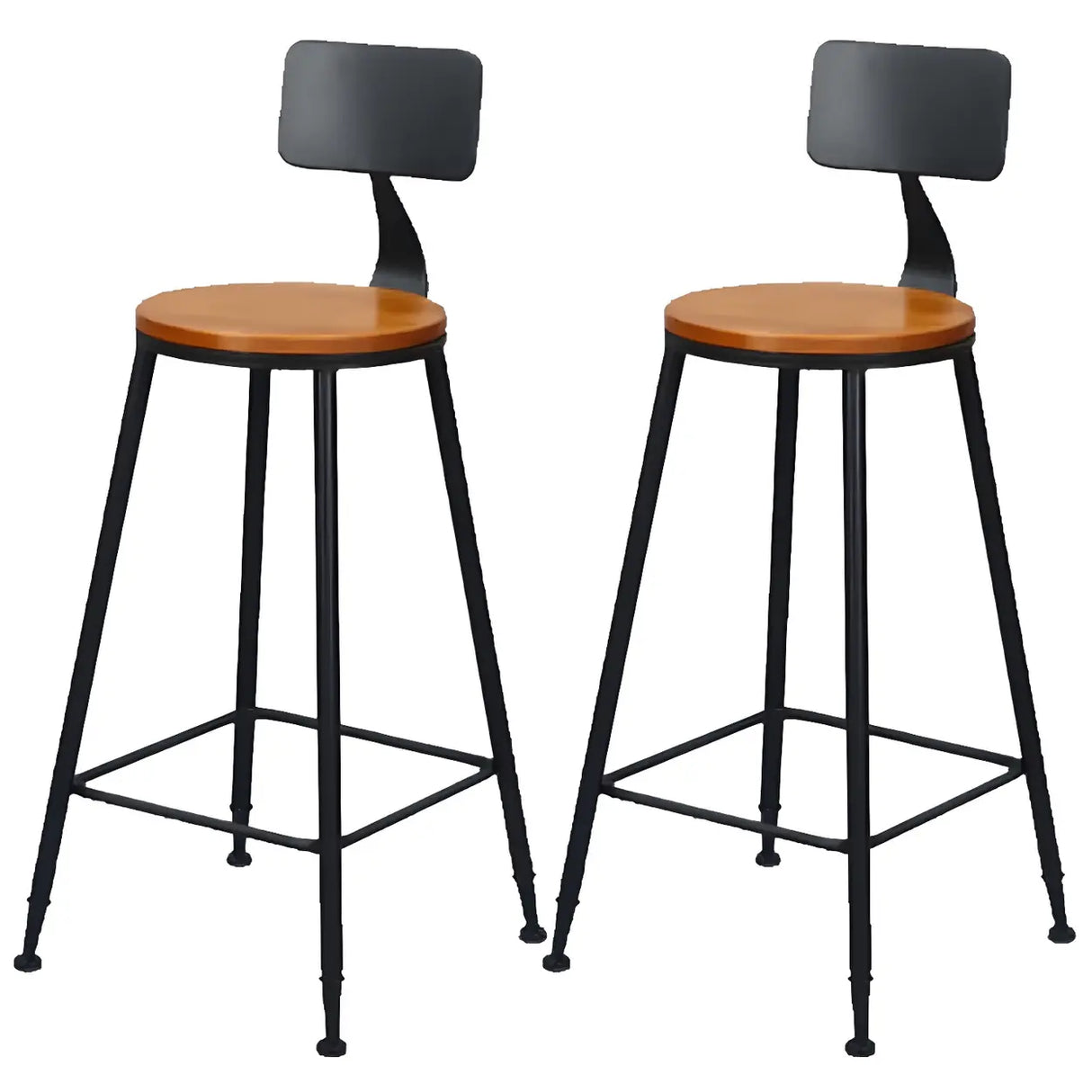 Industrial Metal Frame Wood Square Bar Stool with Backrest Image - 19