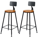 Industrial Metal Frame Wood Square Bar Stool with Backrest Image - 19
