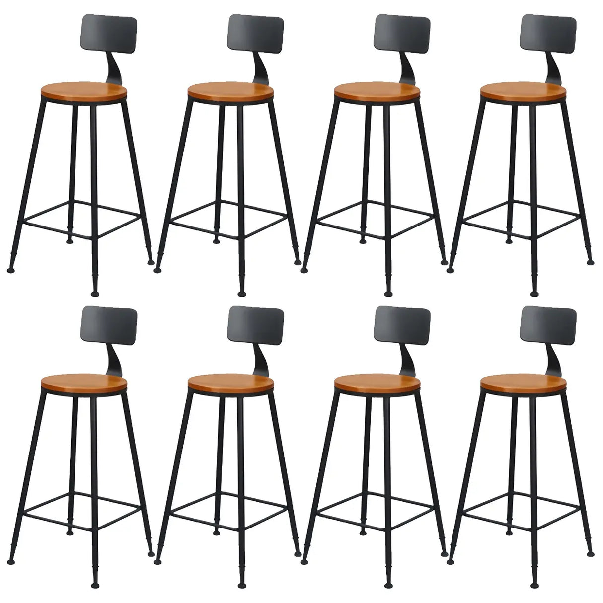 Industrial Metal Frame Wood Square Bar Stool with Backrest Image - 22