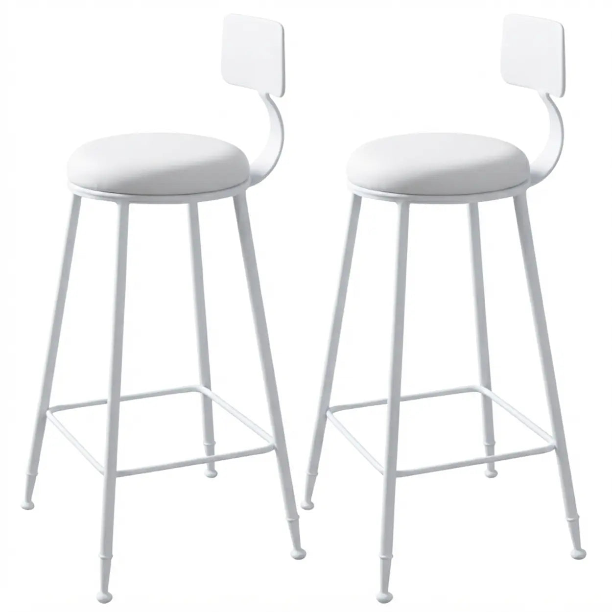 2 Piece Set Upholstered Round-White Industrial Metal Frame Wood Square Bar Stool with Backrest Image - 27