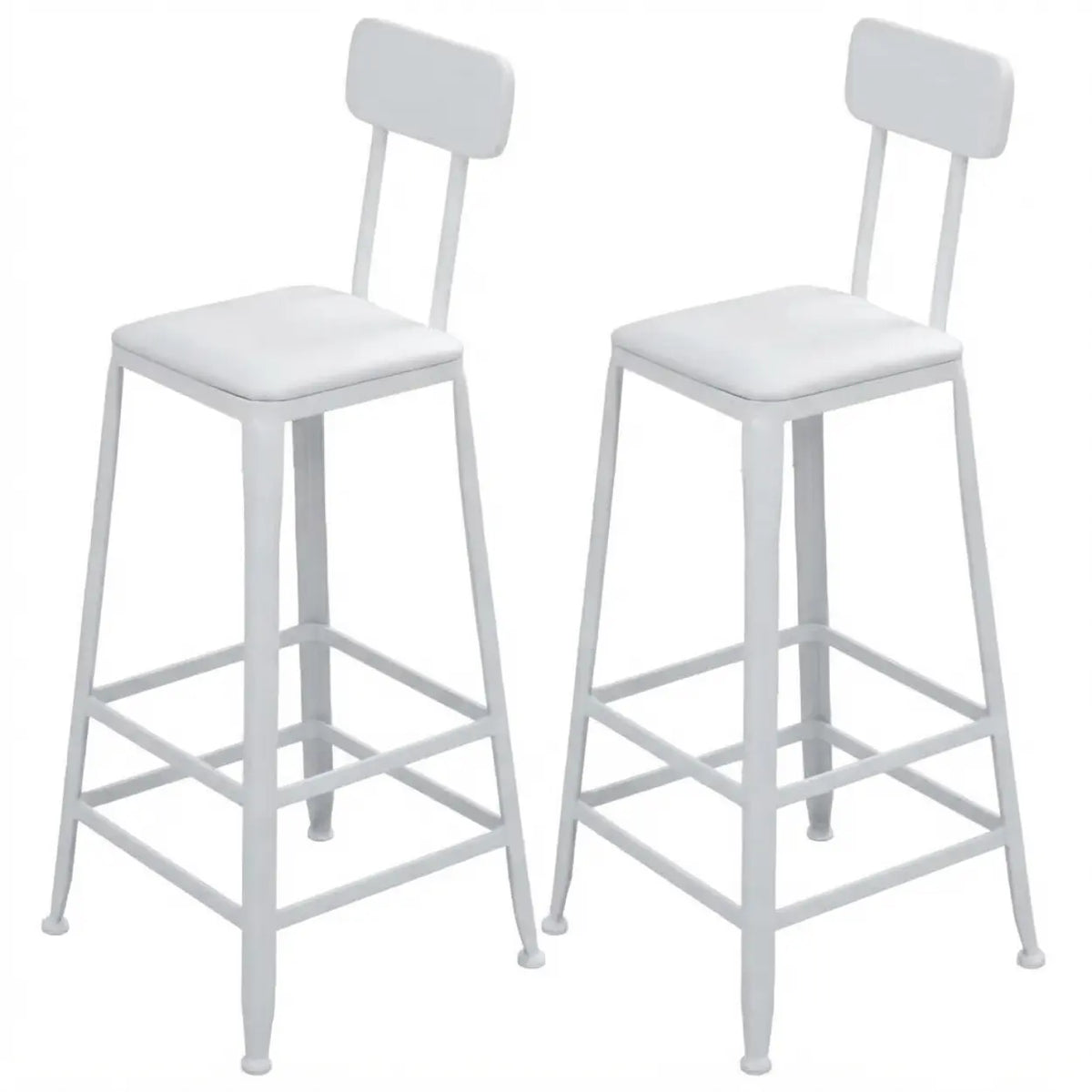 2 Piece Set Upholstered Square-White Industrial Metal Frame Wood Square Bar Stool with Backrest Image - 28