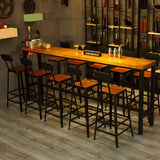Industrial Metal Frame Wood Square Bar Stool with Backrest Image - 3