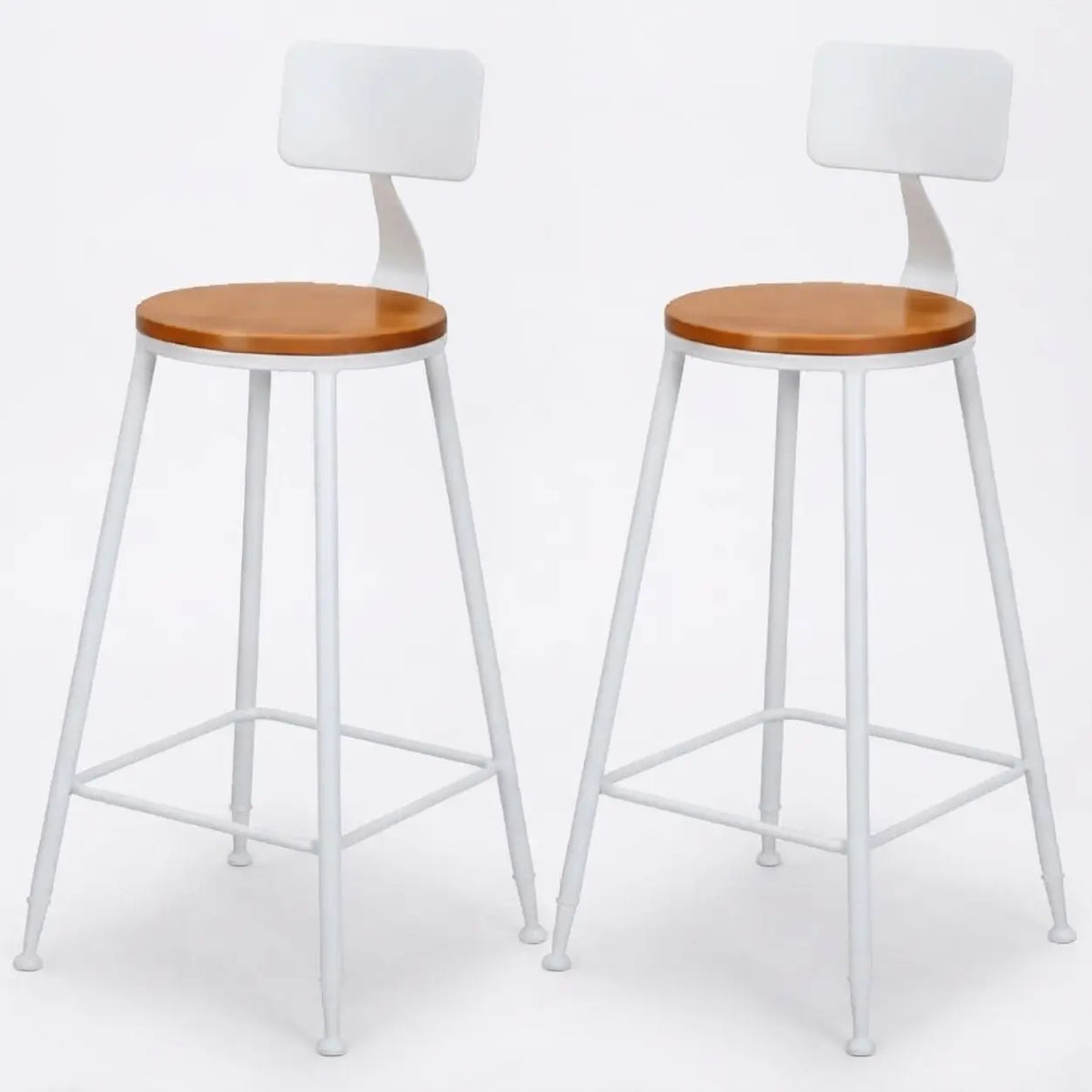 2 Piece Set Non-Upholstered Round-White Industrial Metal Frame Wood Square Bar Stool with Backrest Image - 30