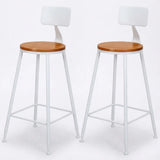 2 Piece Set Non-Upholstered Round-White Industrial Metal Frame Wood Square Bar Stool with Backrest Image - 30