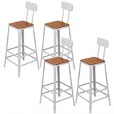 4 Piece Set Non-Upholstered Square-White Industrial Metal Frame Wood Square Bar Stool with Backrest Image - 33