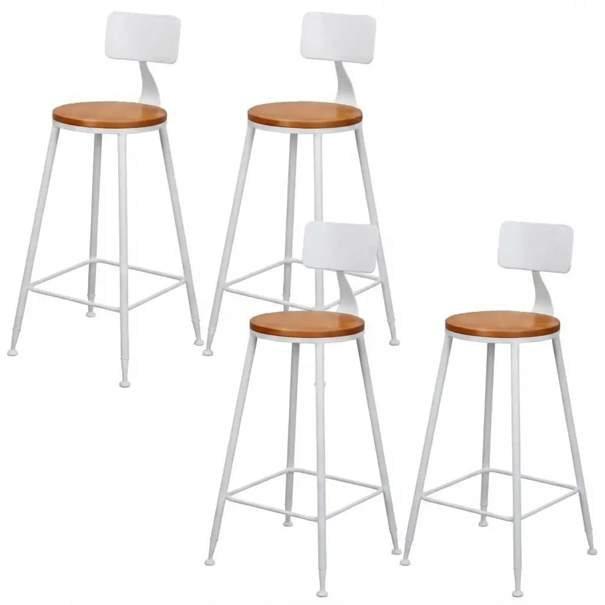 4 Piece Set Non-Upholstered Round-White Industrial Metal Frame Wood Square Bar Stool with Backrest Image - 34