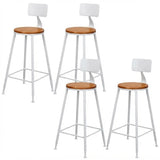 4 Piece Set Non-Upholstered Round-White Industrial Metal Frame Wood Square Bar Stool with Backrest Image - 34