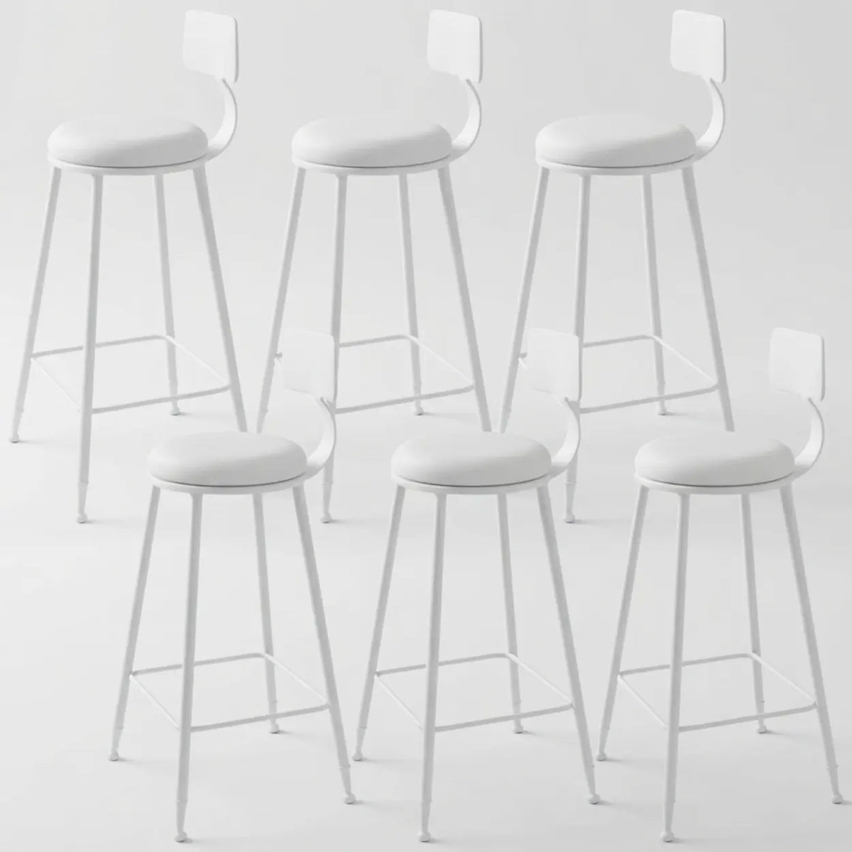6 Piece Set Upholstered Round-White Industrial Metal Frame Wood Square Bar Stool with Backrest Image - 35