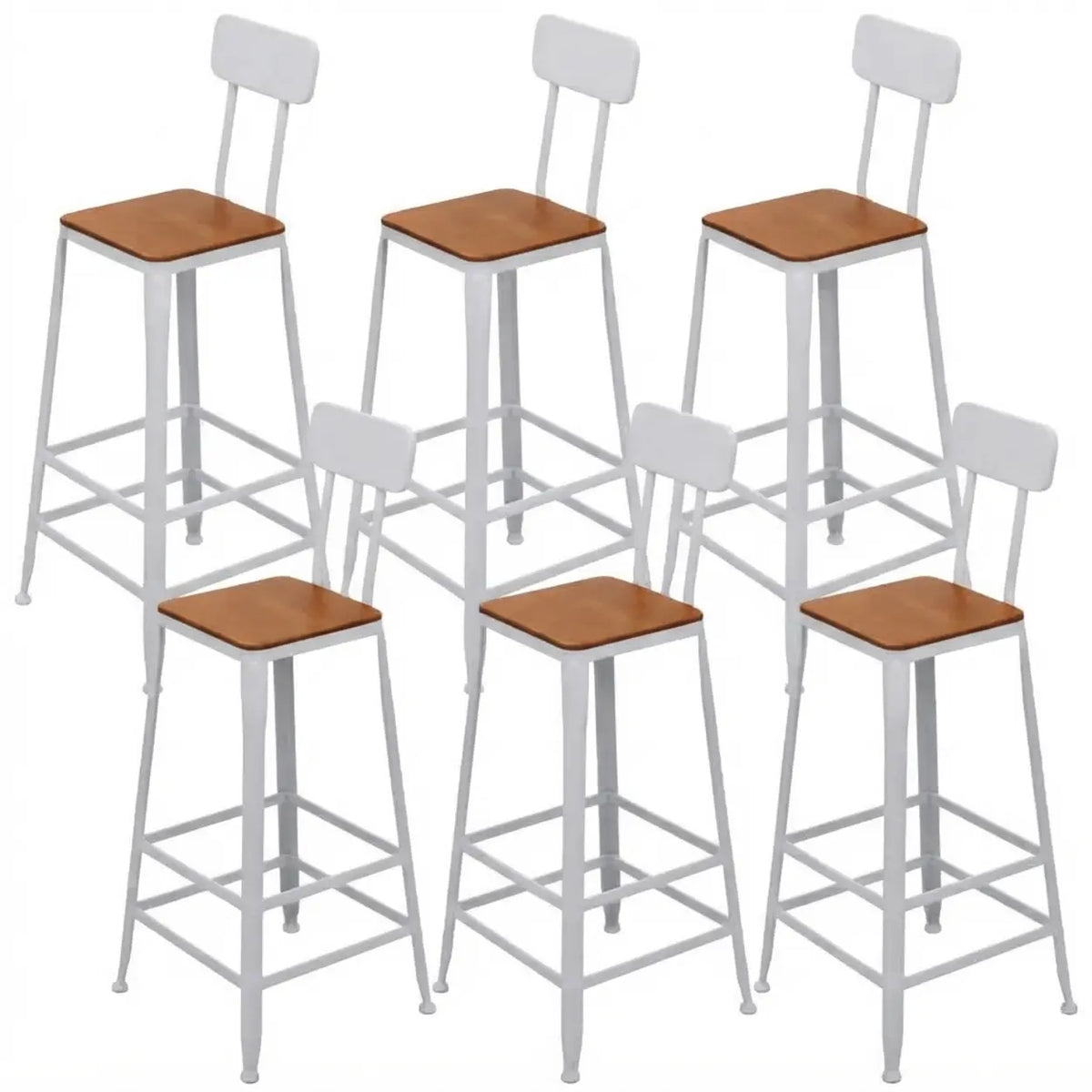 6 Piece Set Non-Upholstered Square-White Industrial Metal Frame Wood Square Bar Stool with Backrest Image - 36