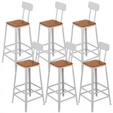 6 Piece Set Non-Upholstered Square-White Industrial Metal Frame Wood Square Bar Stool with Backrest Image - 36