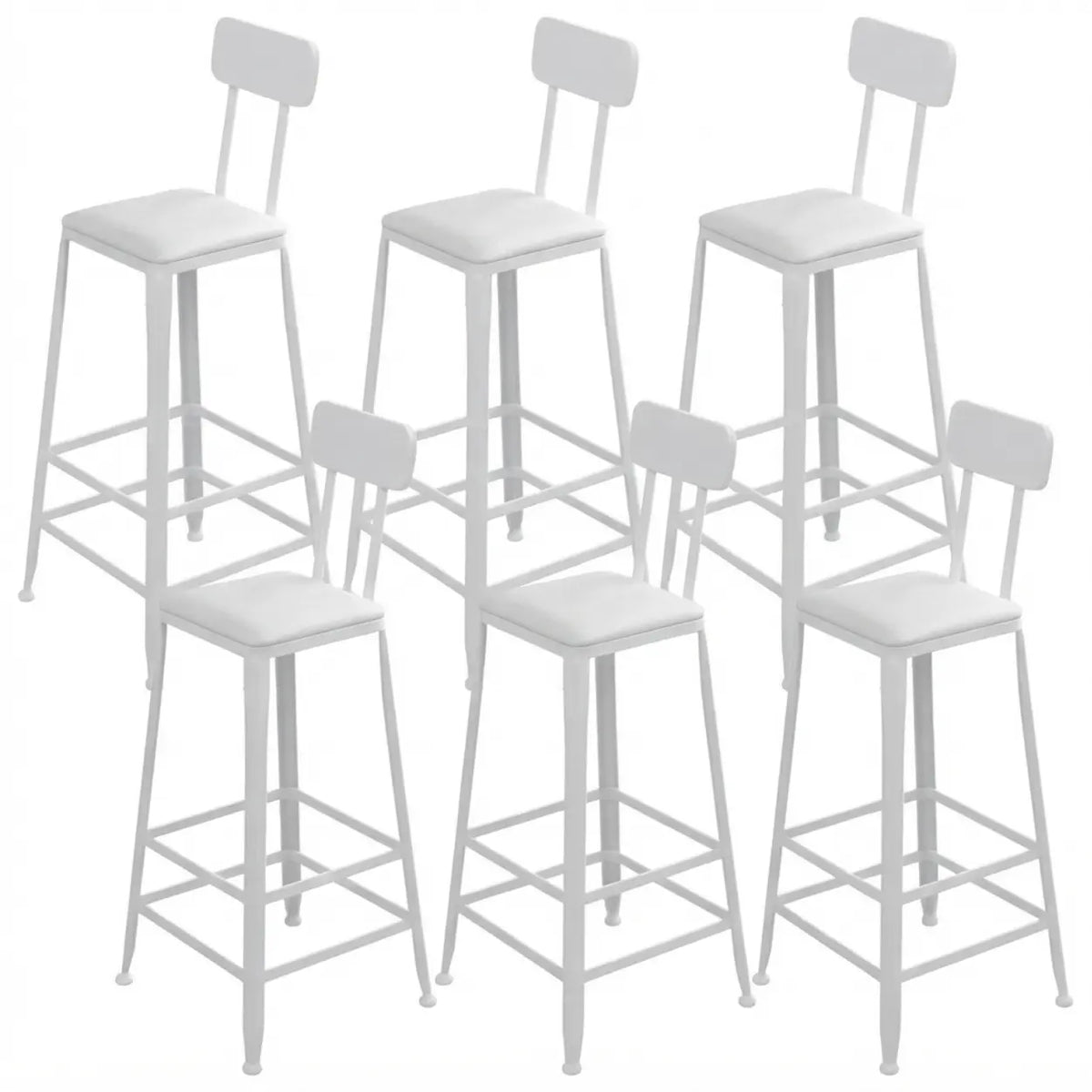 6 Piece Set Upholstered Square-White Industrial Metal Frame Wood Square Bar Stool with Backrest Image - 37