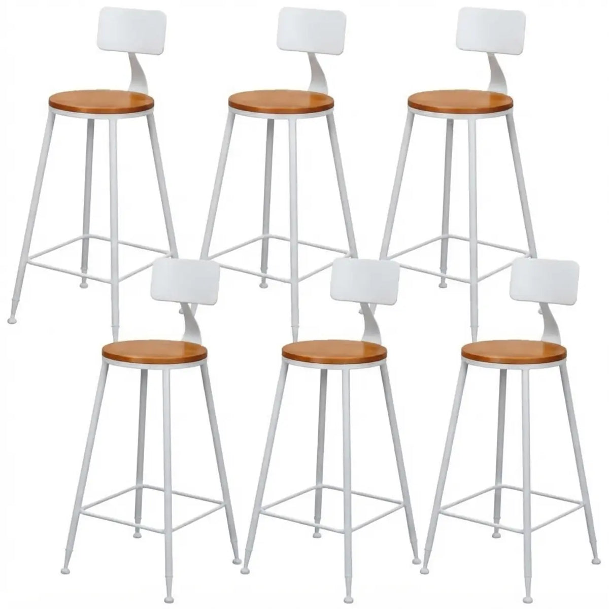 6 Piece Set Non-Upholstered Round-White Industrial Metal Frame Wood Square Bar Stool with Backrest Image - 38