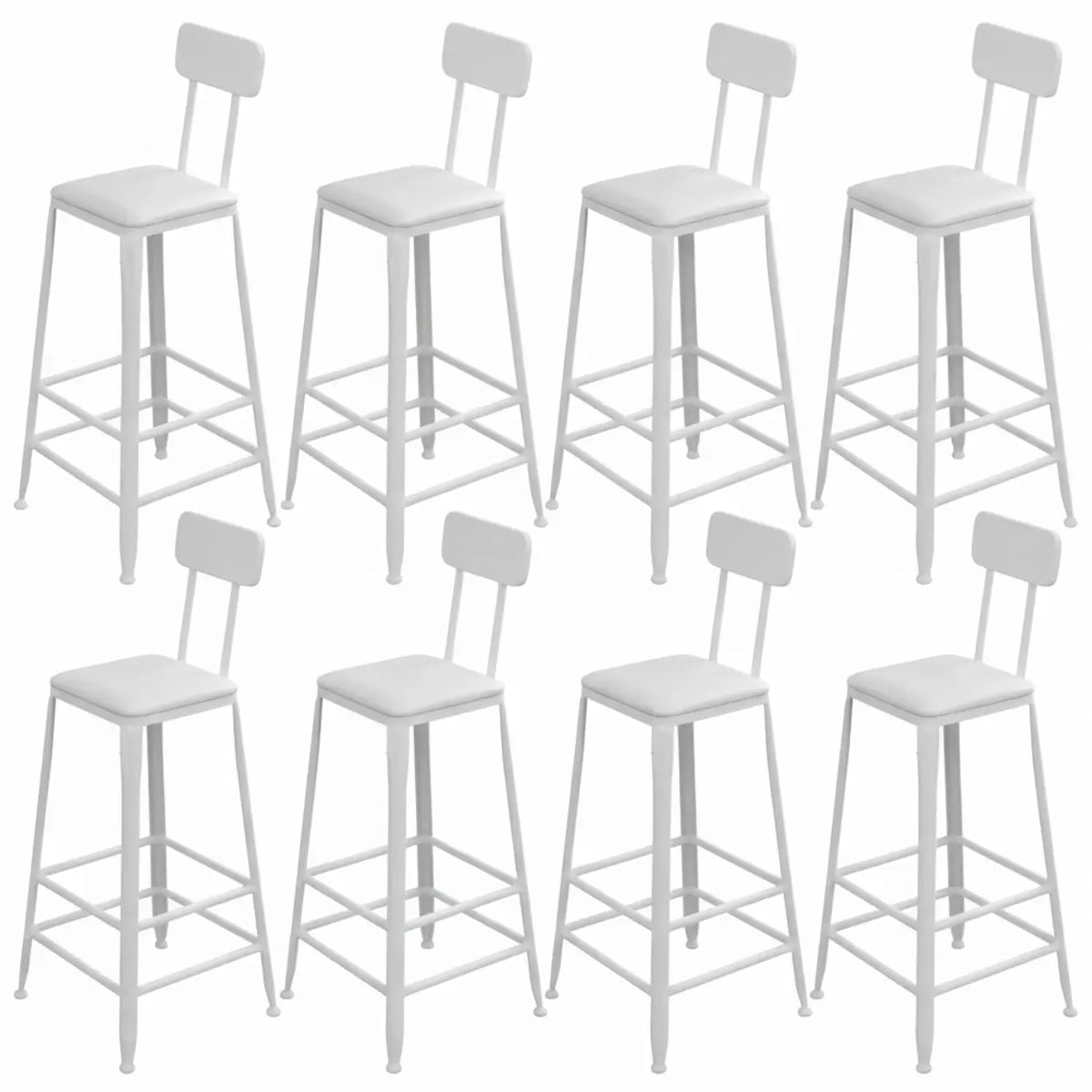 8 Piece Set Upholstered Square-White Industrial Metal Frame Wood Square Bar Stool with Backrest Image - 40