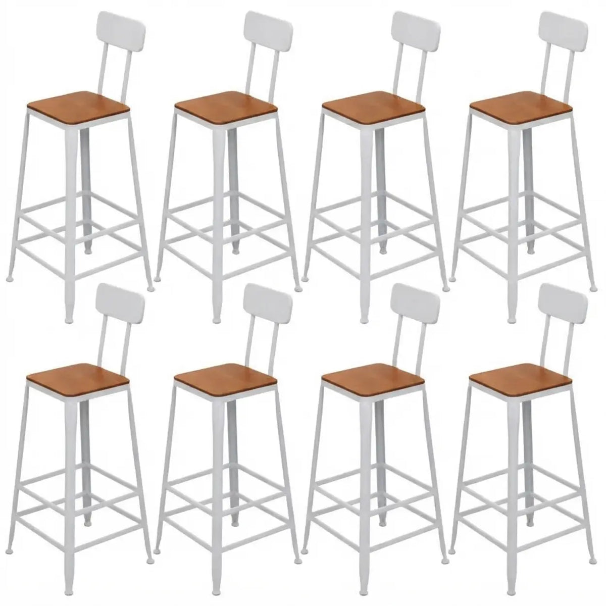 8 Piece Set Non-Upholstered Square-White Industrial Metal Frame Wood Square Bar Stool with Backrest Image - 41