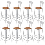 8 Piece Set Non-Upholstered Square-White Industrial Metal Frame Wood Square Bar Stool with Backrest Image - 41