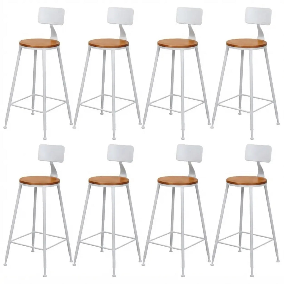 8 Piece Set Non-Upholstered Round-White Industrial Metal Frame Wood Square Bar Stool with Backrest Image - 42