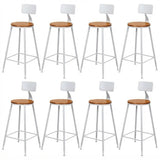 8 Piece Set Non-Upholstered Round-White Industrial Metal Frame Wood Square Bar Stool with Backrest Image - 42