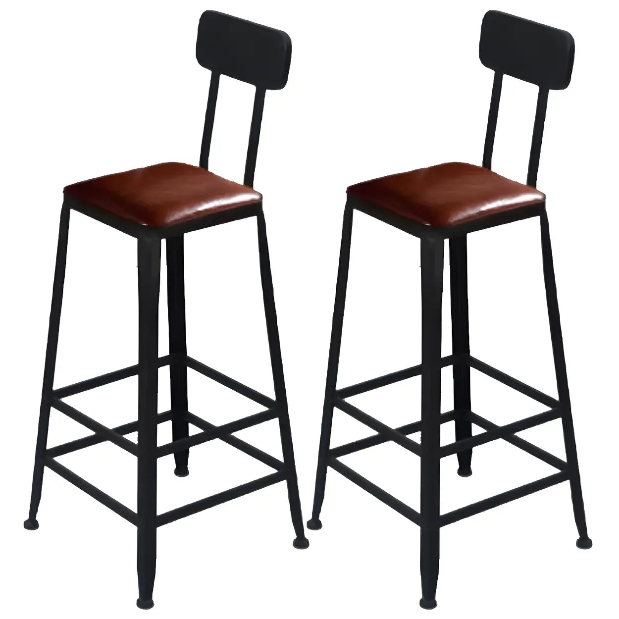 Industrial Metal Frame Wood Square Bar Stool with Backrest Image - 5