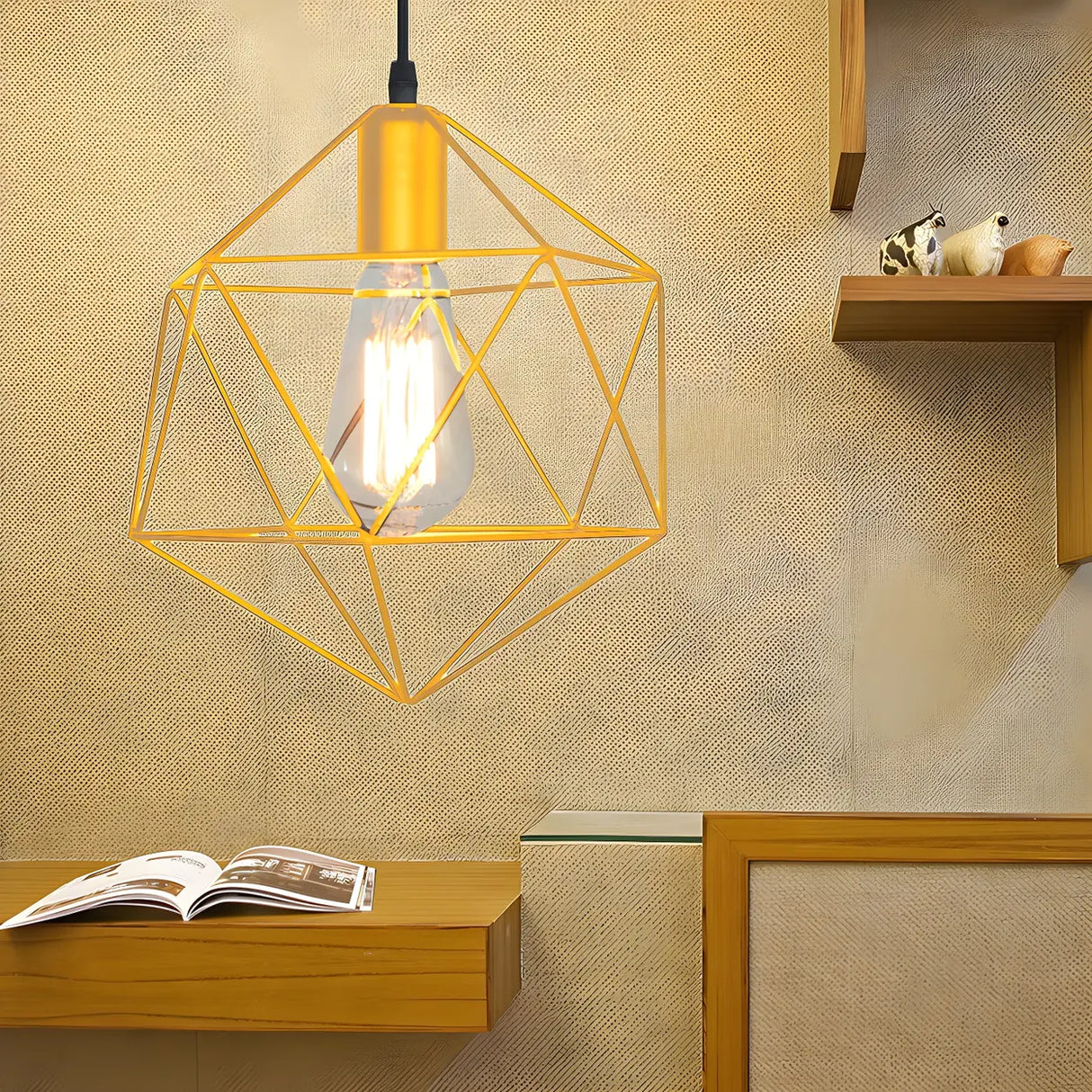 Industrial Metal Geometric Cage Shape Pendant Light Image - 1