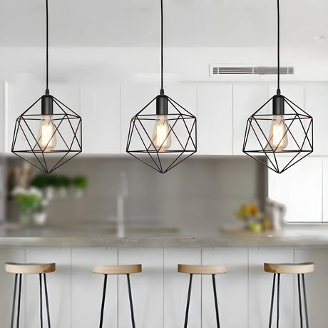 Industrial Metal Geometric Cage Shape Pendant Light Image - 2