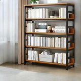 Industrial Oak Metal Large Open Back Storage Bookcase Image - 15
