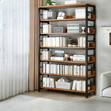 Industrial Oak Metal Large Open Back Storage Bookcase Image - 17
