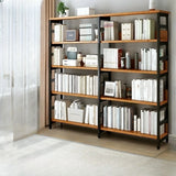 Industrial Oak Metal Large Open Back Storage Bookcase Image - 18