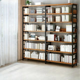 Industrial Oak Metal Large Open Back Storage Bookcase Image - 2
