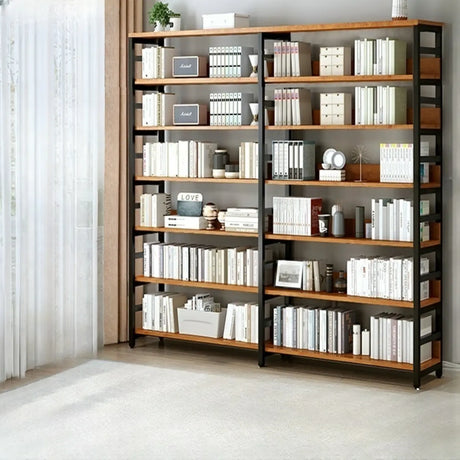 Industrial Oak Metal Large Open Back Storage Bookcase Image - 2