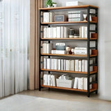 Industrial Oak Metal Large Open Back Storage Bookcase Image - 21