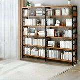 Industrial Oak Metal Large Open Back Storage Bookcase Image - 22