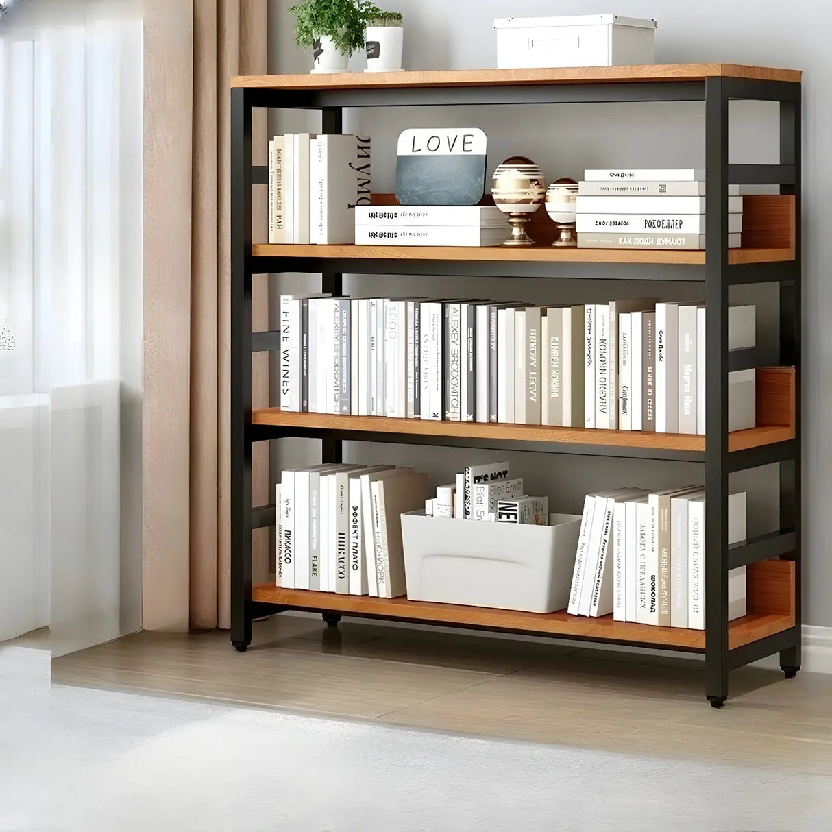 Industrial Oak Metal Large Open Back Storage Bookcase Image - 28