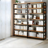 Industrial Oak Metal Large Open Back Storage Bookcase Image - 29