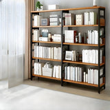 Industrial Oak Metal Large Open Back Storage Bookcase Image - 30