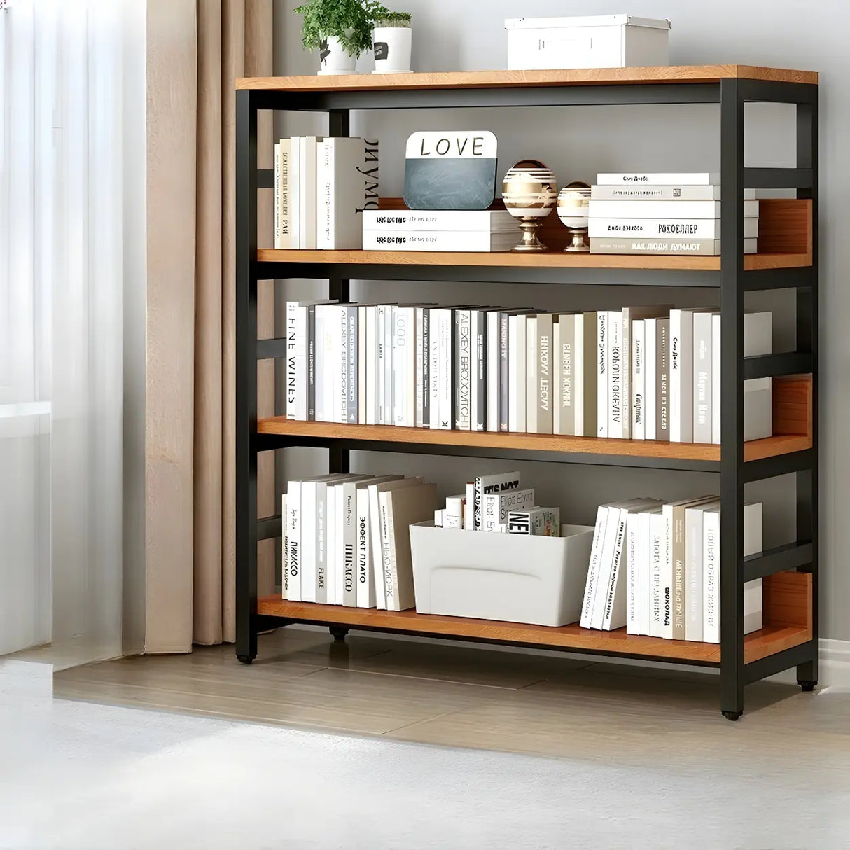 Industrial Oak Metal Large Open Back Storage Bookcase Image - 31