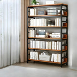 Industrial Oak Metal Large Open Back Storage Bookcase Image - 32