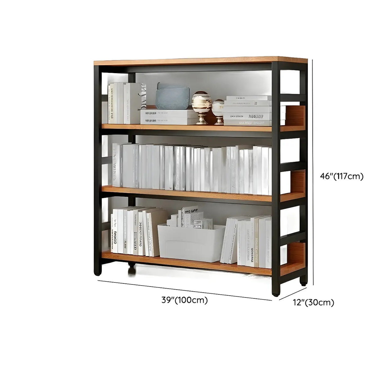 Industrial Oak Metal Large Open Back Storage Bookcase Image - 36