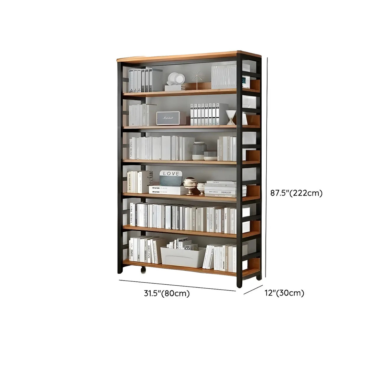 Industrial Oak Metal Large Open Back Storage Bookcase Image - 45