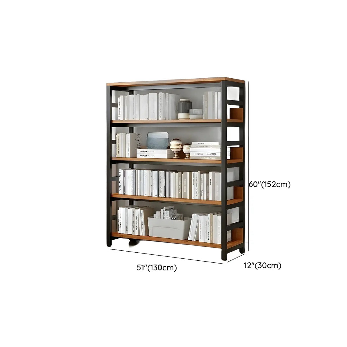 Industrial Oak Metal Large Open Back Storage Bookcase Image - 48