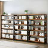 Industrial Oak Metal Large Open Back Storage Bookcase Image - 5