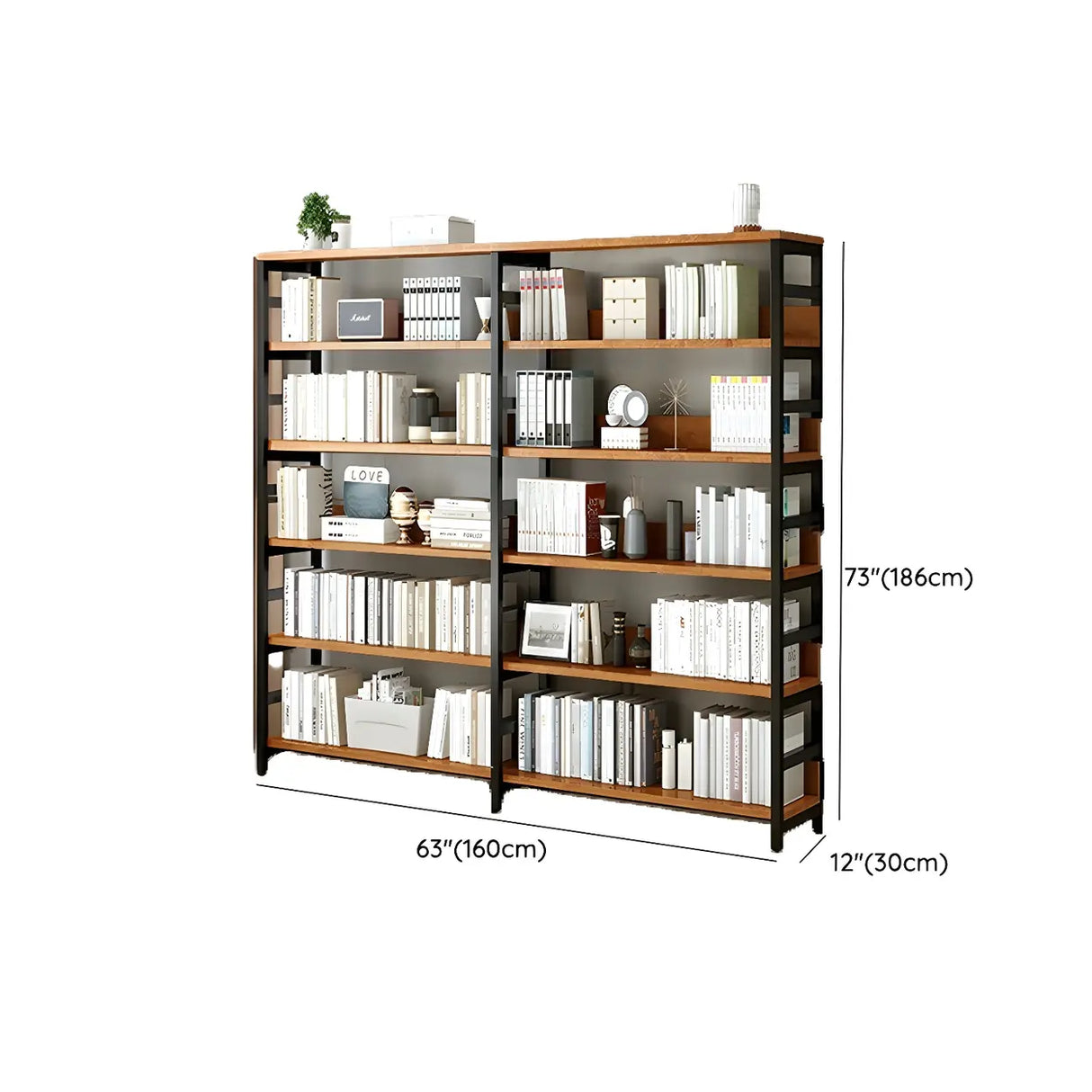 Industrial Oak Metal Large Open Back Storage Bookcase Image - 52