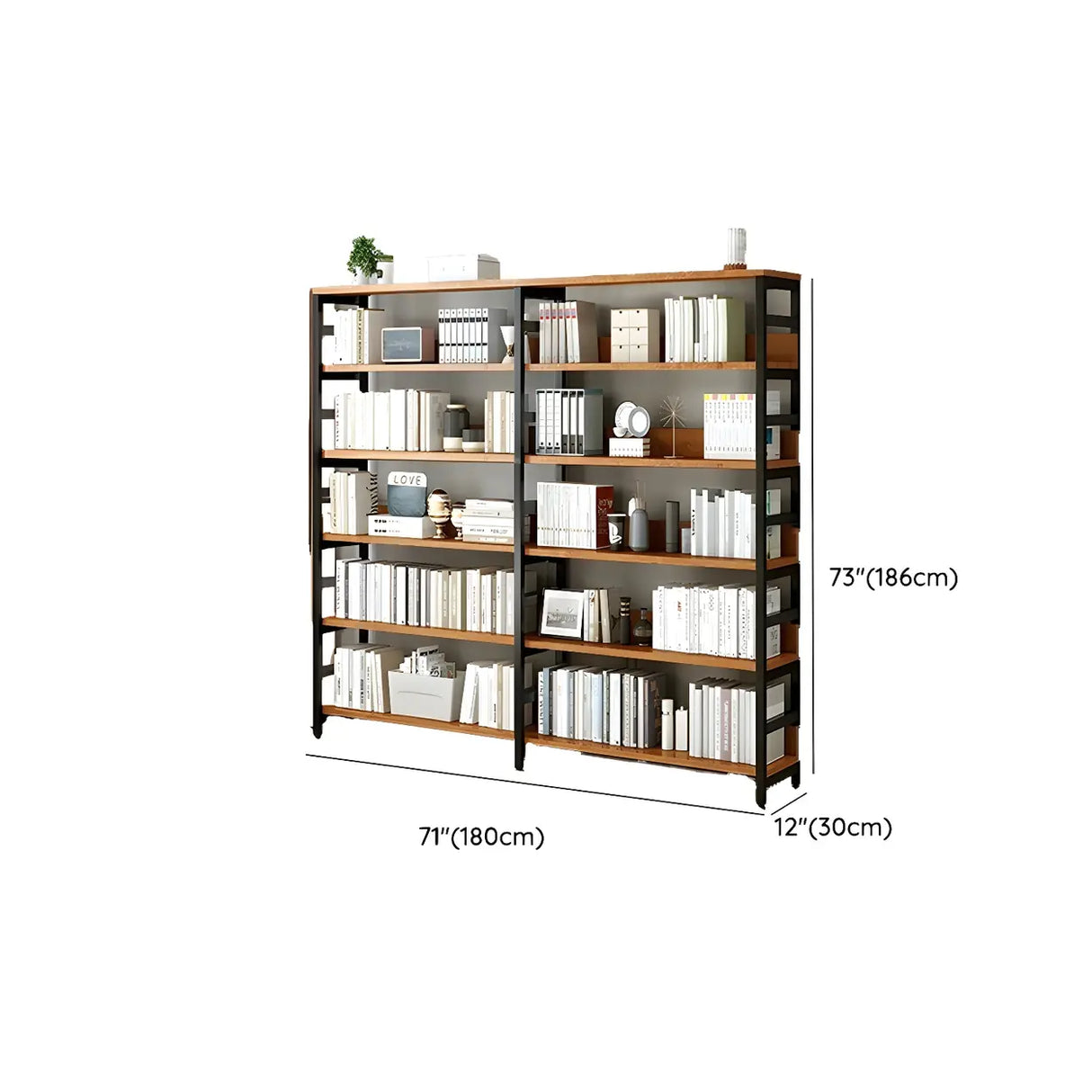 Industrial Oak Metal Large Open Back Storage Bookcase Image - 53