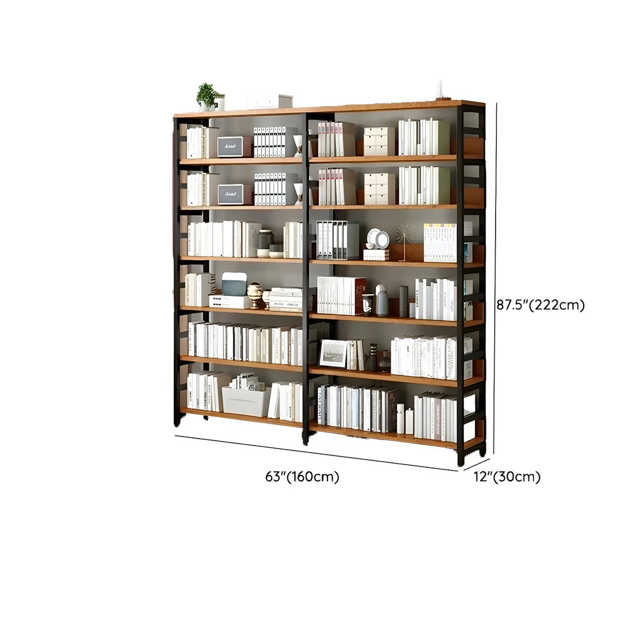 Industrial Oak Metal Large Open Back Storage Bookcase Image - 55