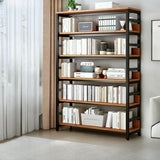 Industrial Oak Metal Large Open Back Storage Bookcase Image - 6