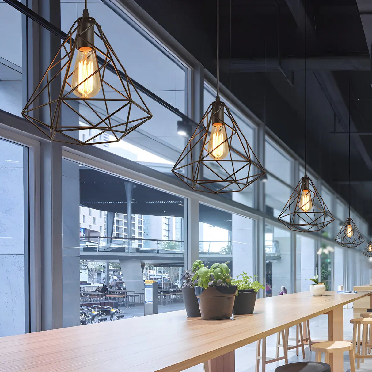 Industrial Mini Black Diamond Caged Pendant Light Image - 4